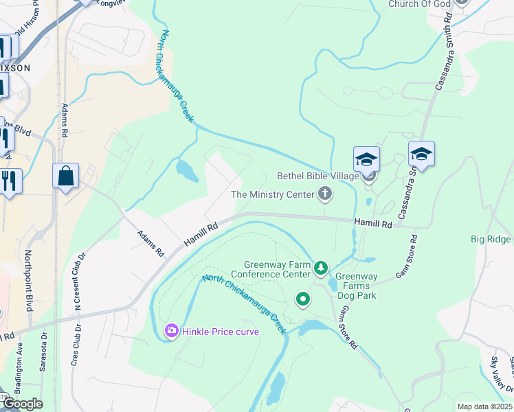map of restaurants, bars, coffee shops, grocery stores, and more near 2815 Hamill Road in Chattanooga