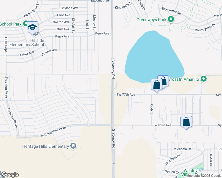 map of restaurants, bars, coffee shops, grocery stores, and more near 7628 South Soncy Road in Amarillo