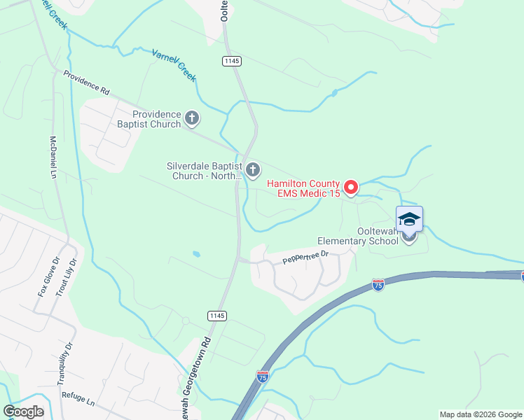 map of restaurants, bars, coffee shops, grocery stores, and more near 8772 Snowy Owl Road in Ooltewah
