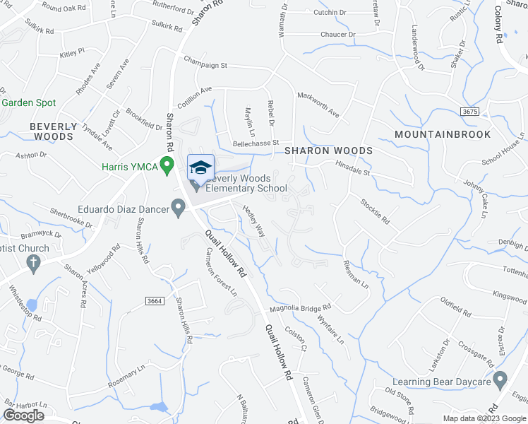 map of restaurants, bars, coffee shops, grocery stores, and more near 6148 Heath Ridge Court in Charlotte
