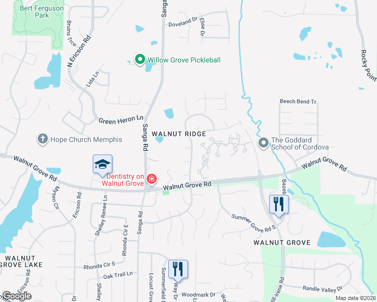 map of restaurants, bars, coffee shops, grocery stores, and more near 8866 Beechwood Cove in Memphis