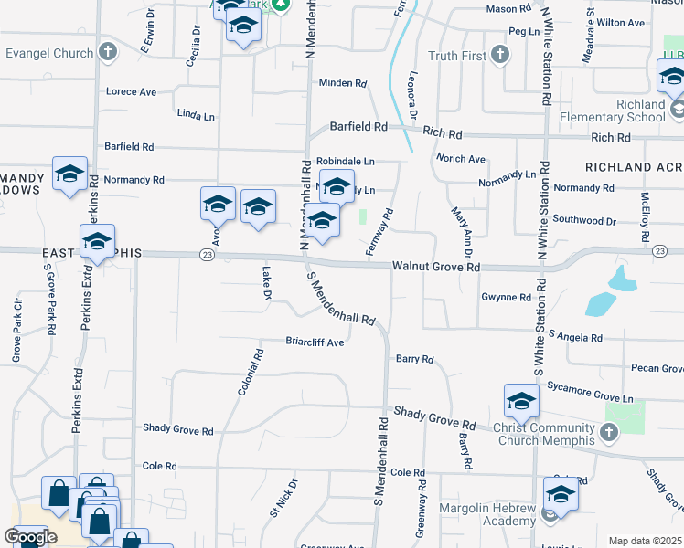 map of restaurants, bars, coffee shops, grocery stores, and more near 4971 Walnut Grove Road in Memphis