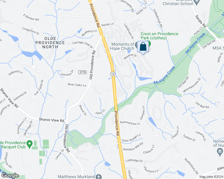 map of restaurants, bars, coffee shops, grocery stores, and more near 500 River Oaks Lane in Charlotte