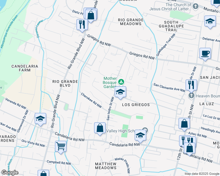 map of restaurants, bars, coffee shops, grocery stores, and more near 1899-1701, 1898-1700 Arcadian Trail Northwest in Albuquerque