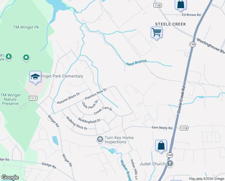 map of restaurants, bars, coffee shops, grocery stores, and more near 4344 Bubbling Brook Court in Charlotte