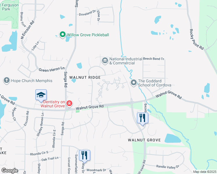 map of restaurants, bars, coffee shops, grocery stores, and more near 160 Scarborough Lane in Memphis