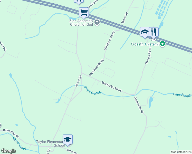 map of restaurants, bars, coffee shops, grocery stores, and more near 109 McCrackin Road Southeast in Cleveland