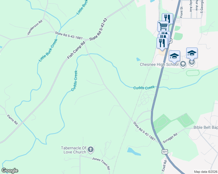 map of restaurants, bars, coffee shops, grocery stores, and more near 240 Overhead Bridge Road in Chesnee