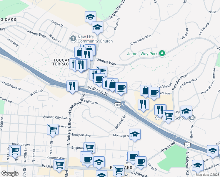 map of restaurants, bars, coffee shops, grocery stores, and more near 1538 West Branch Street in Arroyo Grande