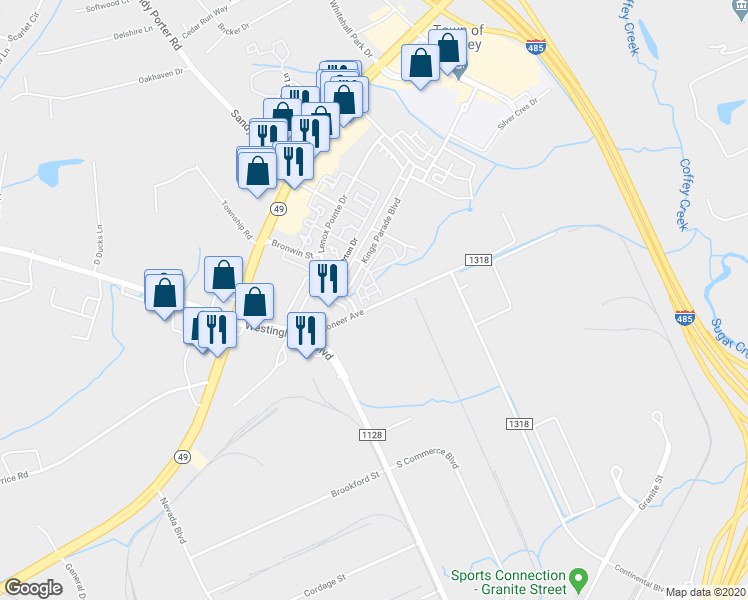 map of restaurants, bars, coffee shops, grocery stores, and more near 7749 Jackson Pond Drive in Charlotte
