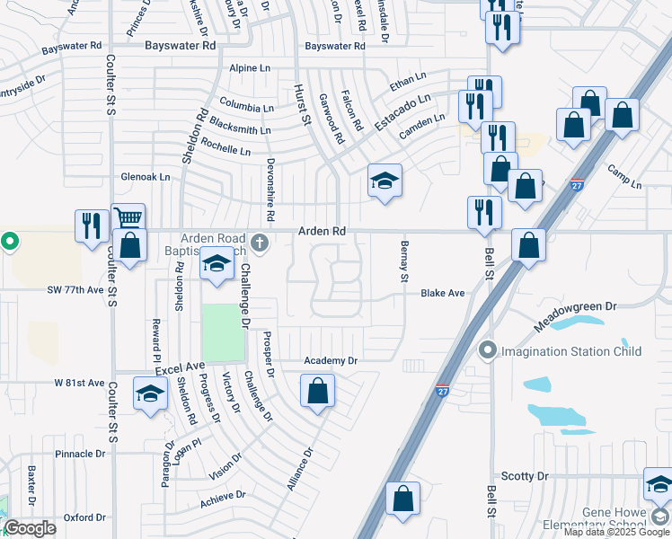 map of restaurants, bars, coffee shops, grocery stores, and more near 6405 Arden Road in Amarillo