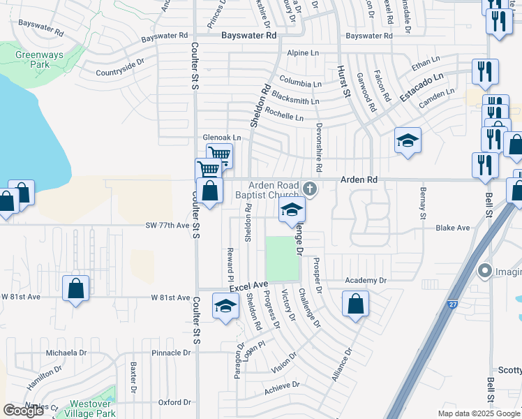 map of restaurants, bars, coffee shops, grocery stores, and more near 6801 Learning Tree Avenue in Amarillo