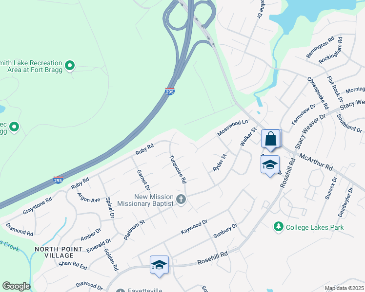 map of restaurants, bars, coffee shops, grocery stores, and more near 4606 Ruby Road in Fayetteville