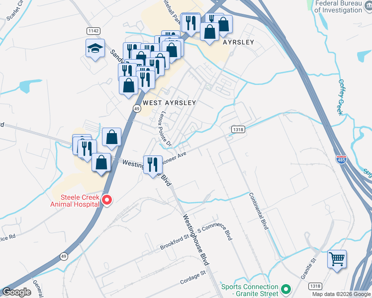 map of restaurants, bars, coffee shops, grocery stores, and more near 7753 Jackson Pond Drive in Charlotte