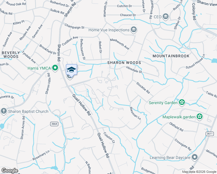 map of restaurants, bars, coffee shops, grocery stores, and more near 3133 Heathstead Place in Charlotte