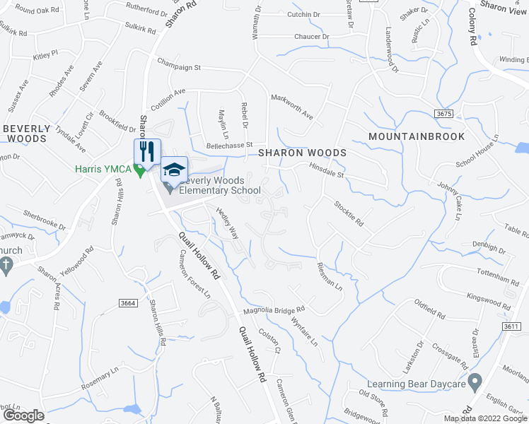 map of restaurants, bars, coffee shops, grocery stores, and more near 3139 Heathstead Place in Charlotte