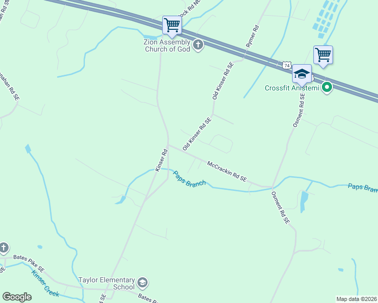 map of restaurants, bars, coffee shops, grocery stores, and more near 109 McCrackin Road Southeast in Cleveland