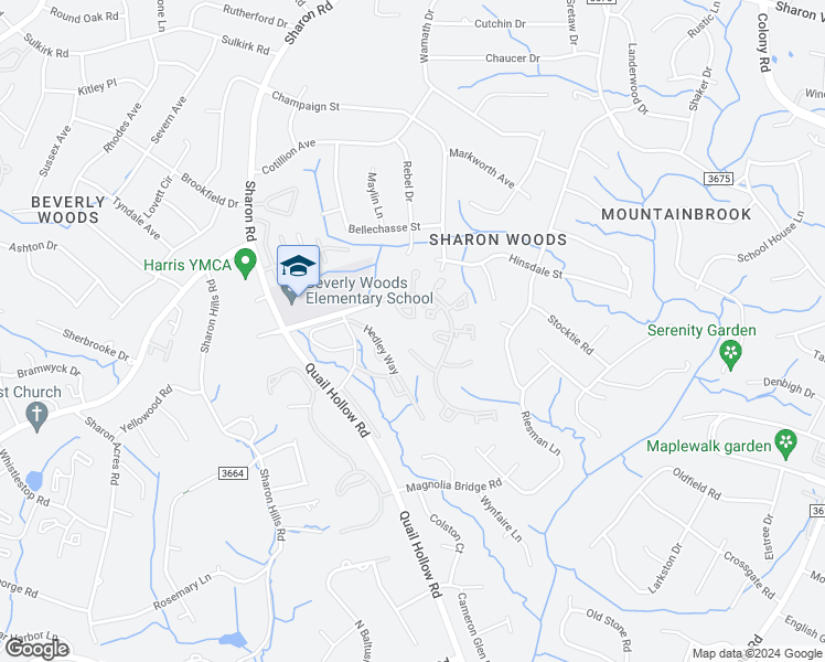 map of restaurants, bars, coffee shops, grocery stores, and more near 6140 Heath Ridge Court in Charlotte