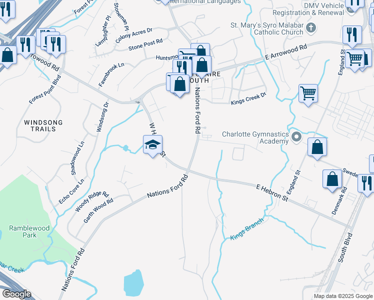 map of restaurants, bars, coffee shops, grocery stores, and more near in Charlotte