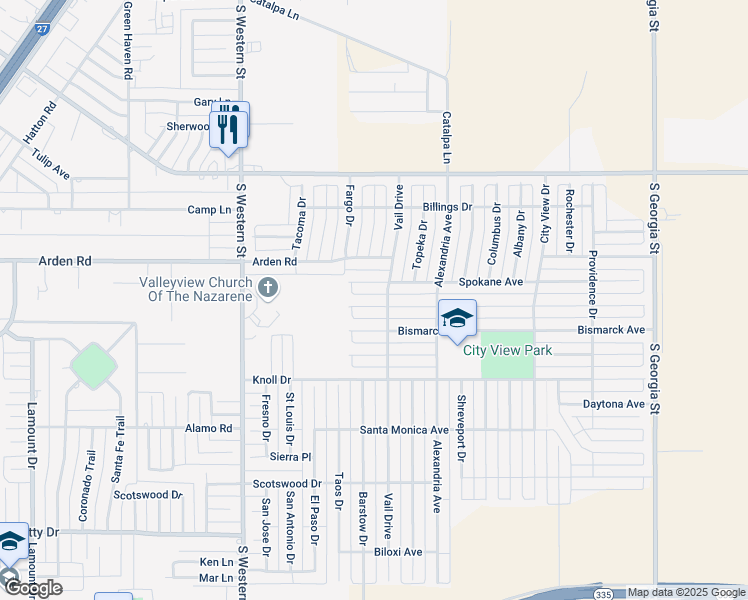 map of restaurants, bars, coffee shops, grocery stores, and more near 3702 Portland Avenue in Amarillo