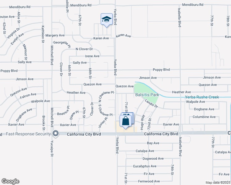 map of restaurants, bars, coffee shops, grocery stores, and more near Yerba Boulevard in California City