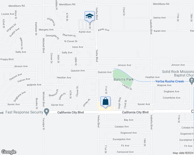 map of restaurants, bars, coffee shops, grocery stores, and more near 21351 Charlene Place in California City