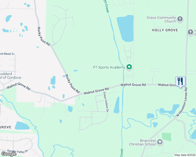 map of restaurants, bars, coffee shops, grocery stores, and more near 9582-9640 Walnut Grove Road in Shelby County