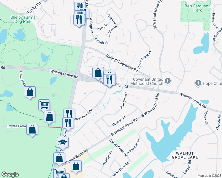 map of restaurants, bars, coffee shops, grocery stores, and more near 10 Timber Creek Drive in Memphis