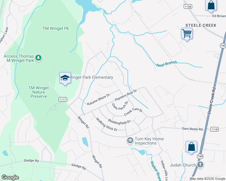 map of restaurants, bars, coffee shops, grocery stores, and more near 12535 Autumn Blaze Drive in Charlotte