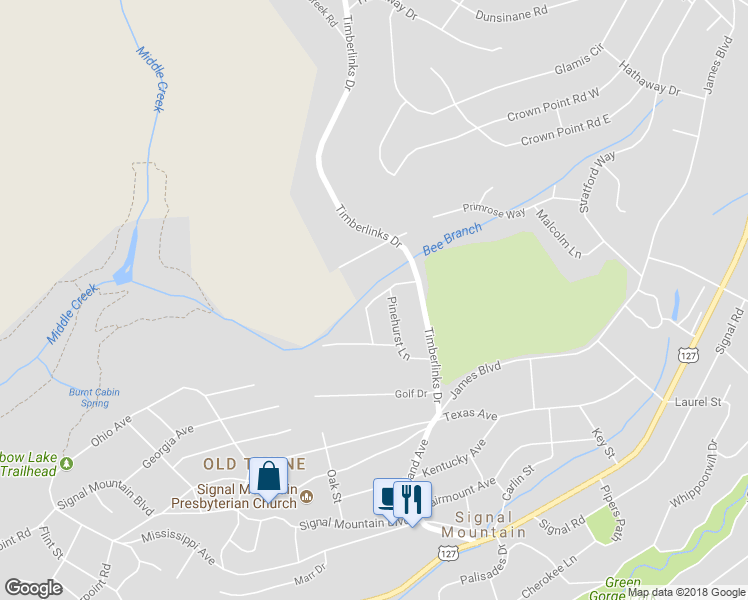 map of restaurants, bars, coffee shops, grocery stores, and more near 204 Sunnybrook Trail in Signal Mountain