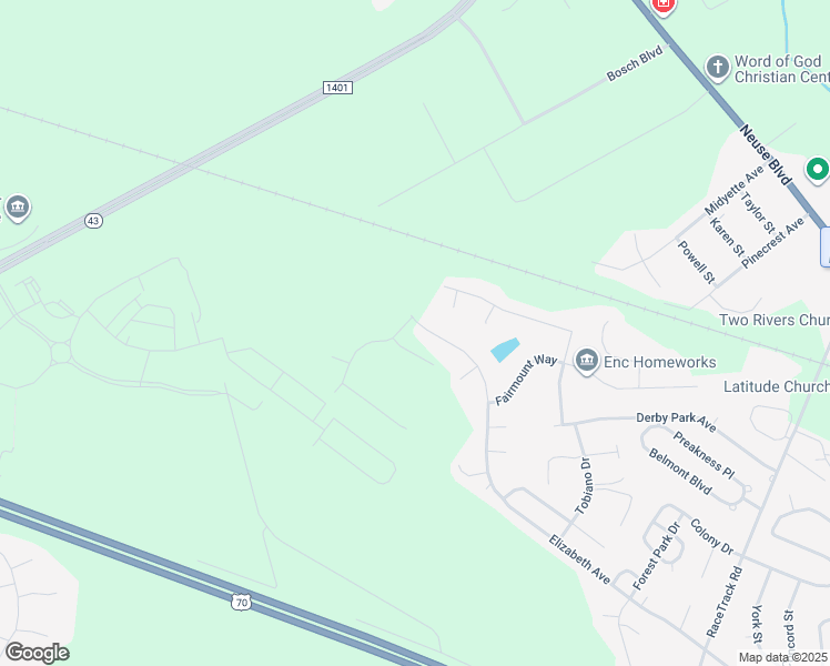 map of restaurants, bars, coffee shops, grocery stores, and more near 4329 Elizabeth Avenue in New Bern