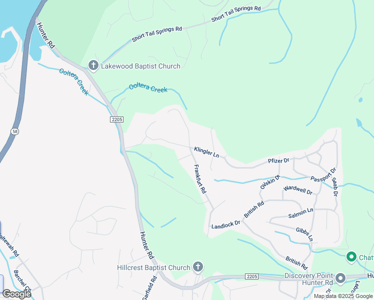 map of restaurants, bars, coffee shops, grocery stores, and more near 7227 Klingler Lane in Ooltewah