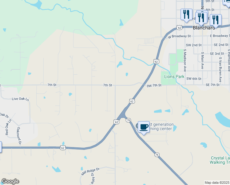 map of restaurants, bars, coffee shops, grocery stores, and more near 812 Autumn Way in Blanchard