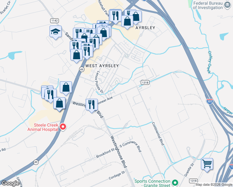 map of restaurants, bars, coffee shops, grocery stores, and more near 7753 Jackson Pond Drive in Charlotte