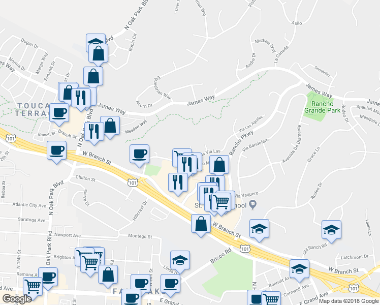 map of restaurants, bars, coffee shops, grocery stores, and more near 535 Dos Cerros in Arroyo Grande