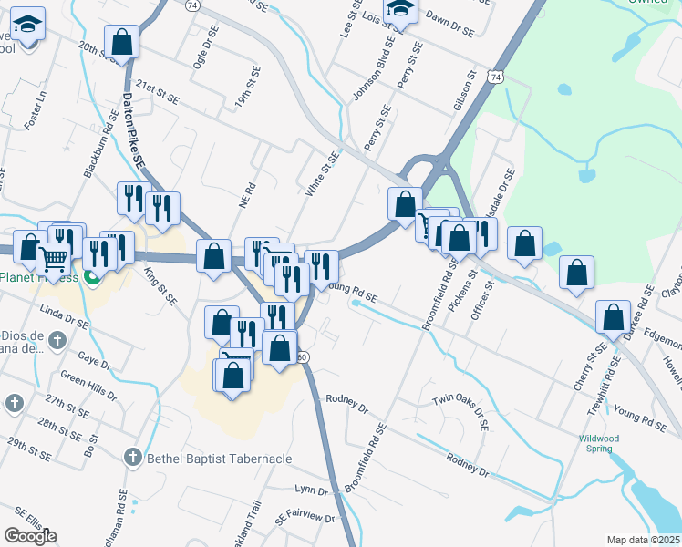 map of restaurants, bars, coffee shops, grocery stores, and more near 2293 APD 40 in Cleveland