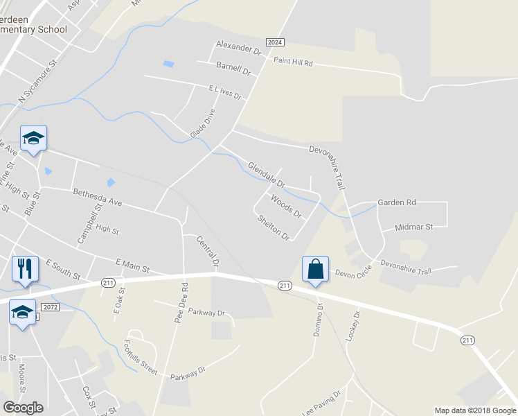 map of restaurants, bars, coffee shops, grocery stores, and more near 505 Shelton Drive in Aberdeen