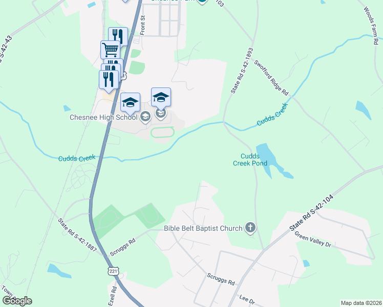 map of restaurants, bars, coffee shops, grocery stores, and more near 480 Green Lake Road in Chesnee