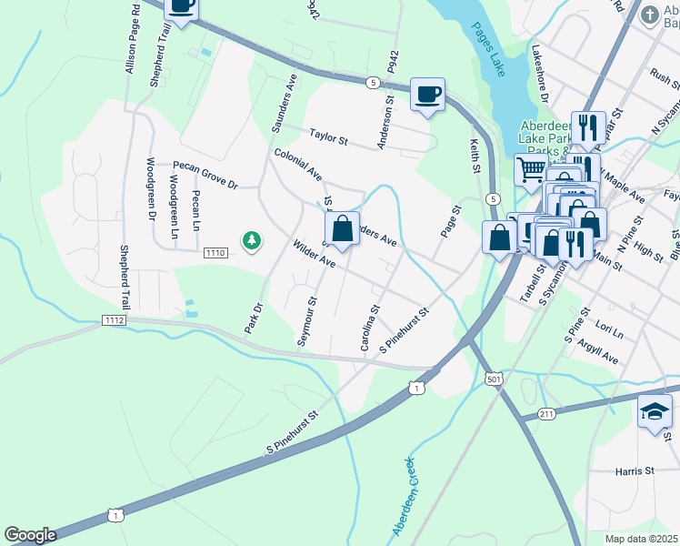 map of restaurants, bars, coffee shops, grocery stores, and more near 500 Sanborn Street in Aberdeen