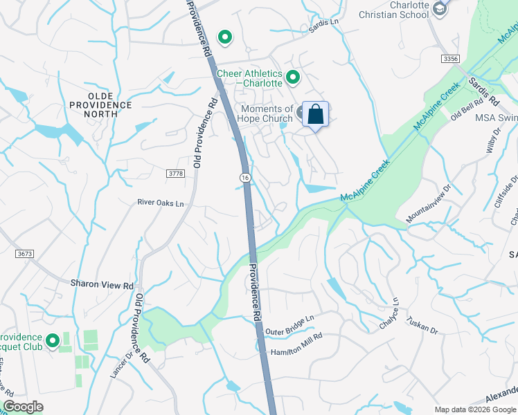map of restaurants, bars, coffee shops, grocery stores, and more near 6013 Providence Road in Charlotte