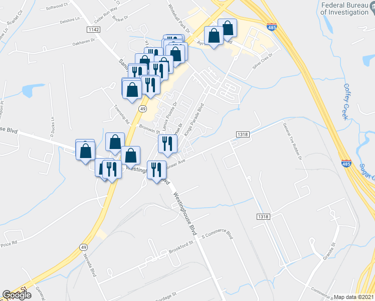 map of restaurants, bars, coffee shops, grocery stores, and more near 7753 Jackson Pond Drive in Charlotte