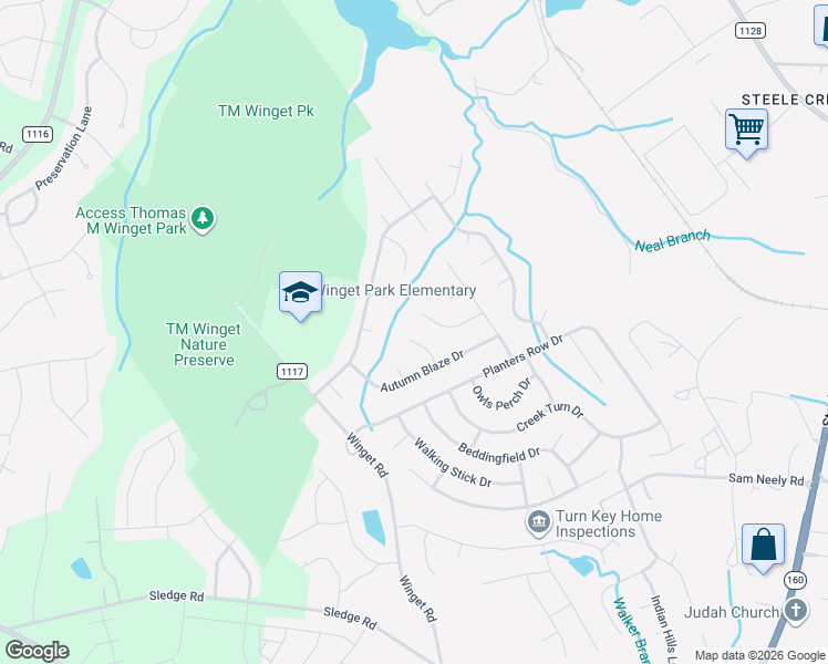 map of restaurants, bars, coffee shops, grocery stores, and more near 11626 English Oak Lane in Charlotte