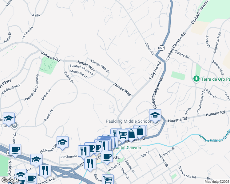 map of restaurants, bars, coffee shops, grocery stores, and more near 555 Ladera Place in Arroyo Grande