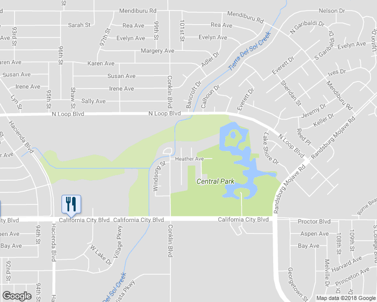 map of restaurants, bars, coffee shops, grocery stores, and more near 21313 Heather Place in California City