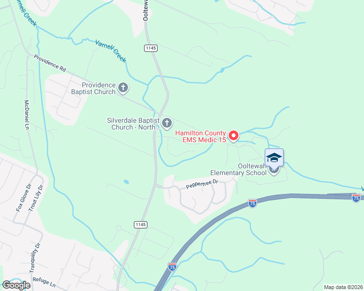map of restaurants, bars, coffee shops, grocery stores, and more near 8772 Snowy Owl Road in Ooltewah