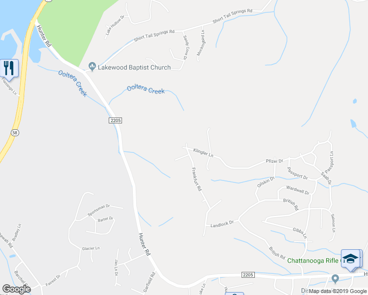 map of restaurants, bars, coffee shops, grocery stores, and more near 7250 Klingler Lane in Ooltewah