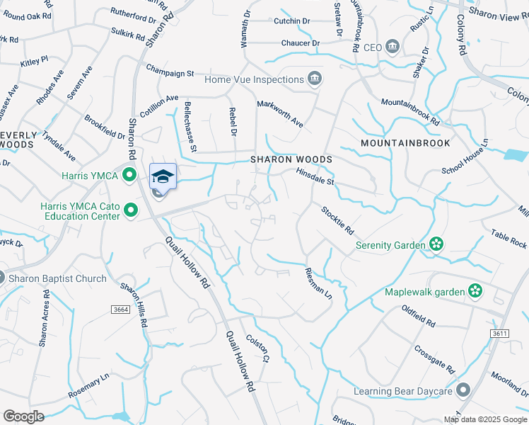 map of restaurants, bars, coffee shops, grocery stores, and more near 6044 Heath Valley Road in Charlotte