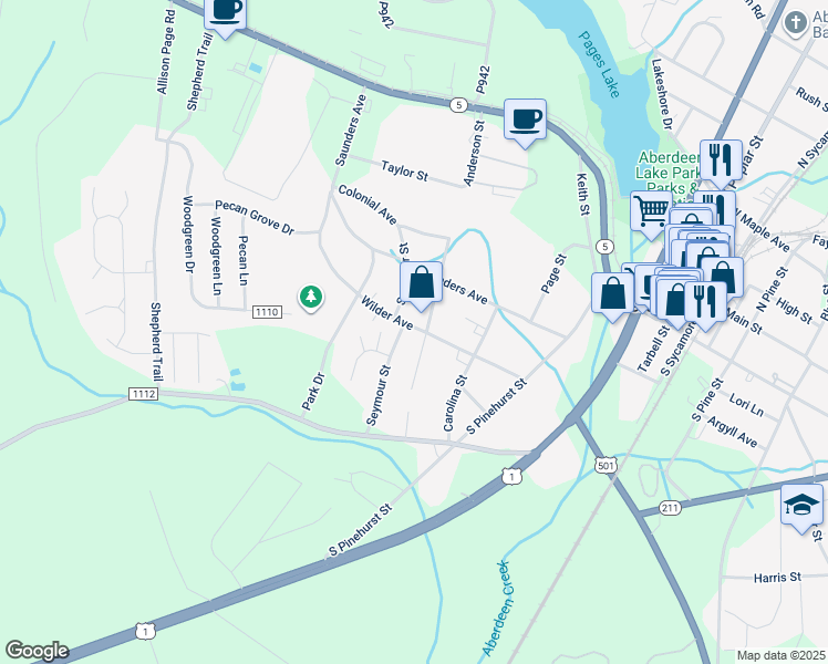 map of restaurants, bars, coffee shops, grocery stores, and more near 665 Wilder Avenue in Aberdeen
