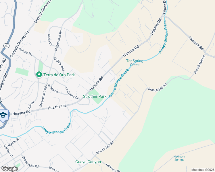 map of restaurants, bars, coffee shops, grocery stores, and more near 1264 Huasna Road in Arroyo Grande