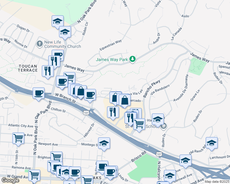 map of restaurants, bars, coffee shops, grocery stores, and more near 545 Dos Cerros in Arroyo Grande